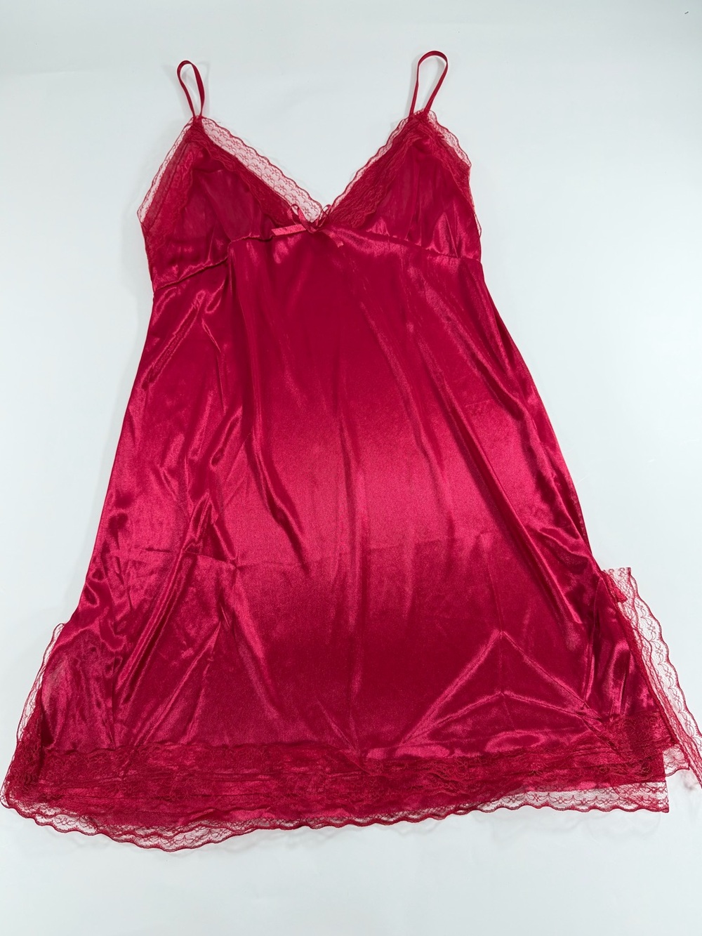 Coquette Satin Lace Chemise Slip Dress Red Romantic Babydoll Lingerie